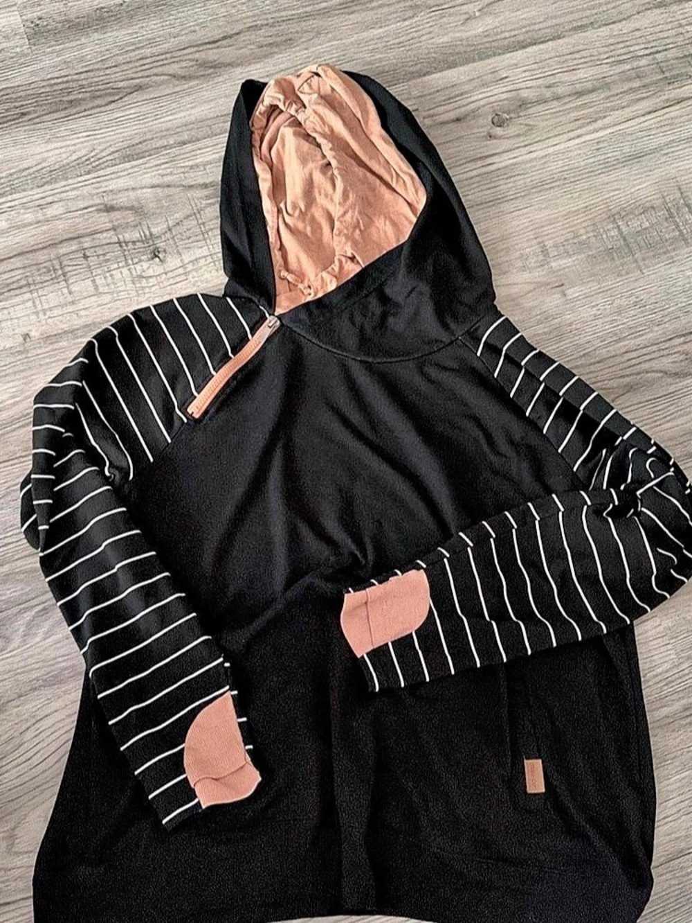 maurices Striped Hooded Sweatshirt in Black & Pink Size XL Like New